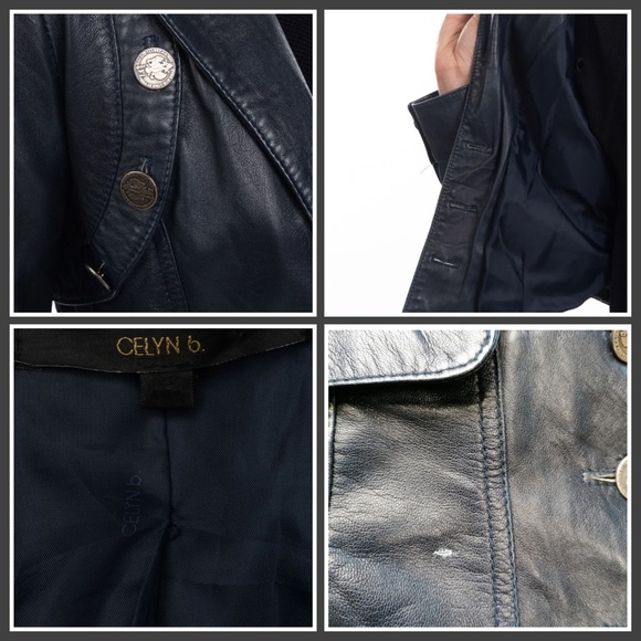 CELYN B. Dark-Navy Leather Blazer Jacket XS(40) - Picture 3 of 3